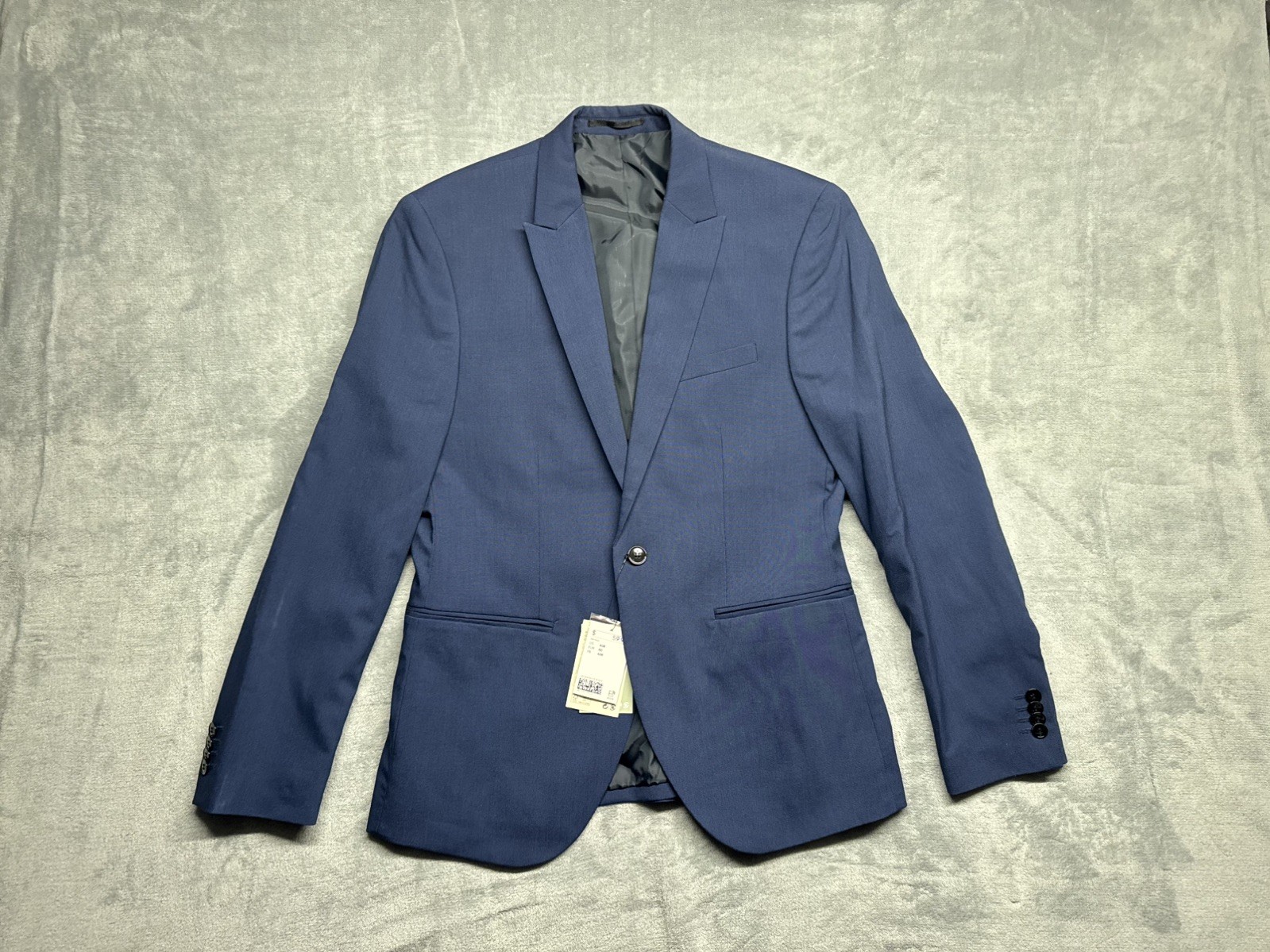 H&M Slim Fit Men’s Blue Suit Jacket 40R Twill Polyester Lined, single button