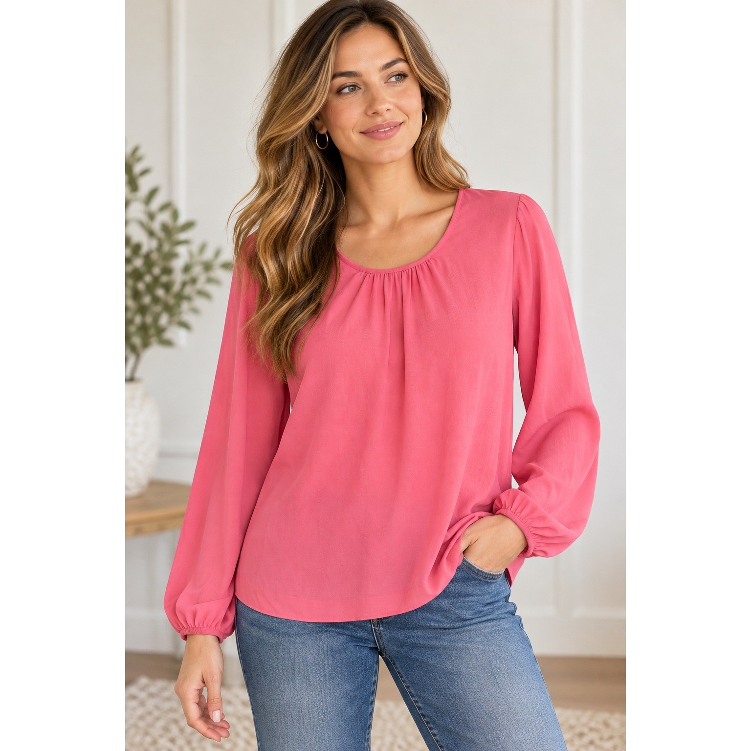 J. BY J.CREW Pink Long Sleeve Gathered Neck Tie Back Blouse Medium NWT J. BY J.CREW Pink Long Sleeve Gathered Neck Tie Back Blouse Medium NWT
