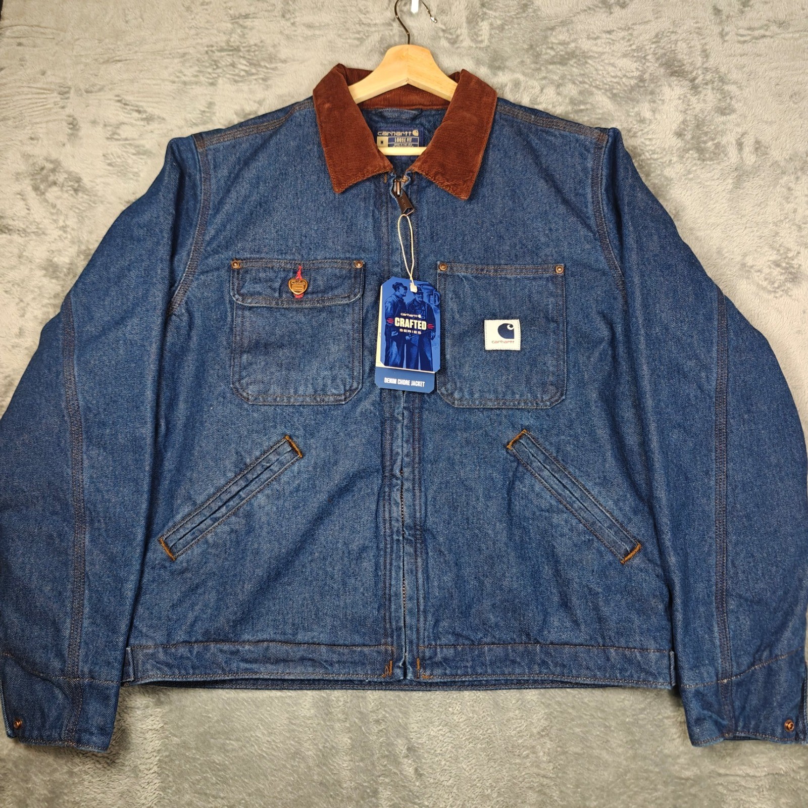 Carhartt Crafted Series Chore Jacket Mens M Medium Blue Denim Sherpa Lined