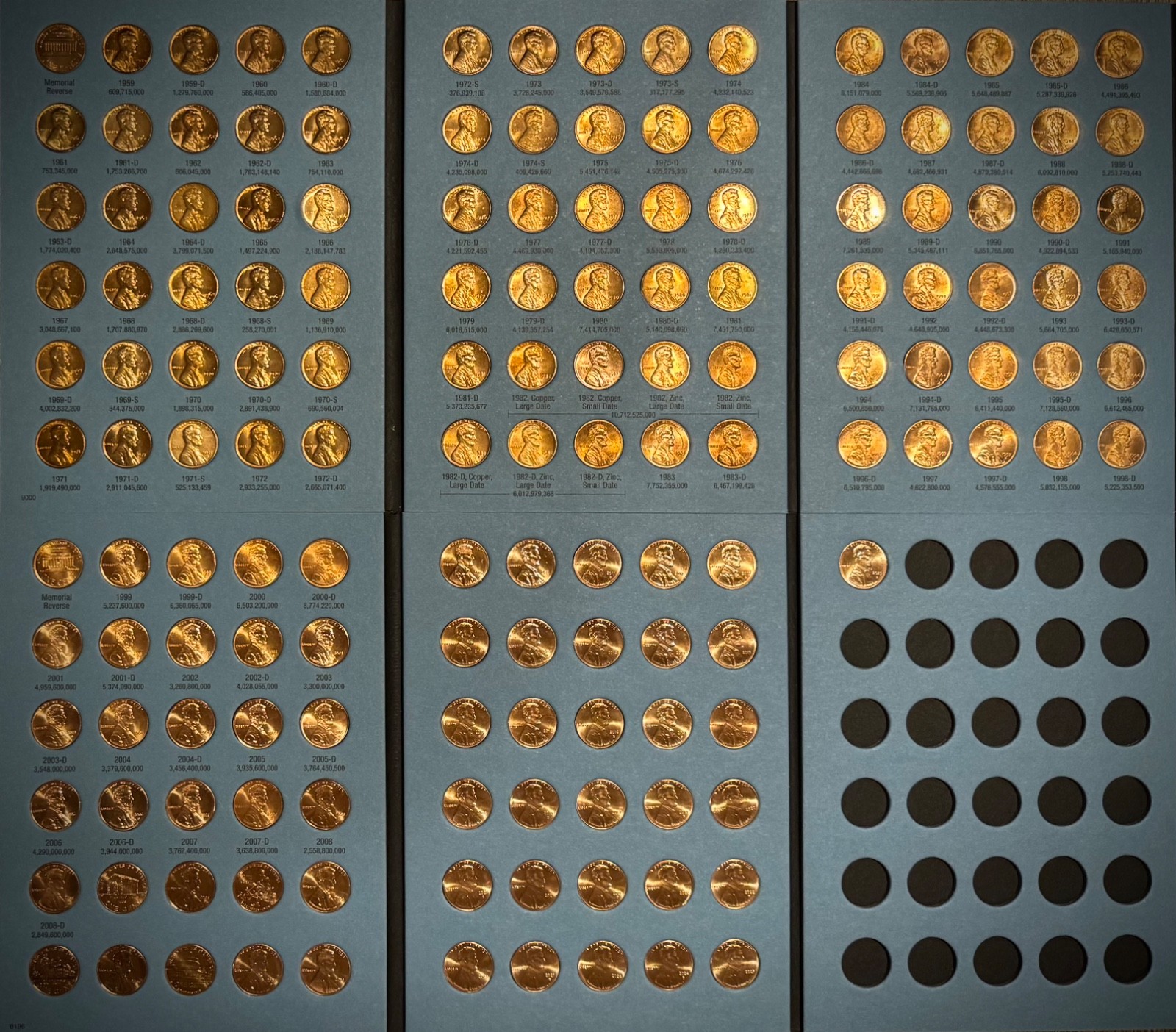 1959-2025 P D 68-74 S Lincoln Cent COMPLETE UNCIRCULATED SET In NEW Whitmans