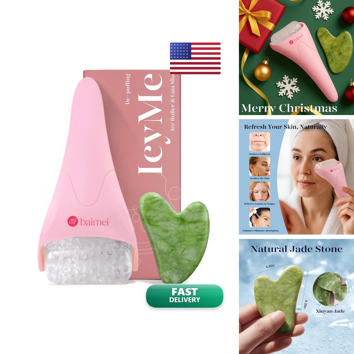 BAIMEI IcyMe Ice Roller for Face & Gua Sha Set Depuff Migraine Relief