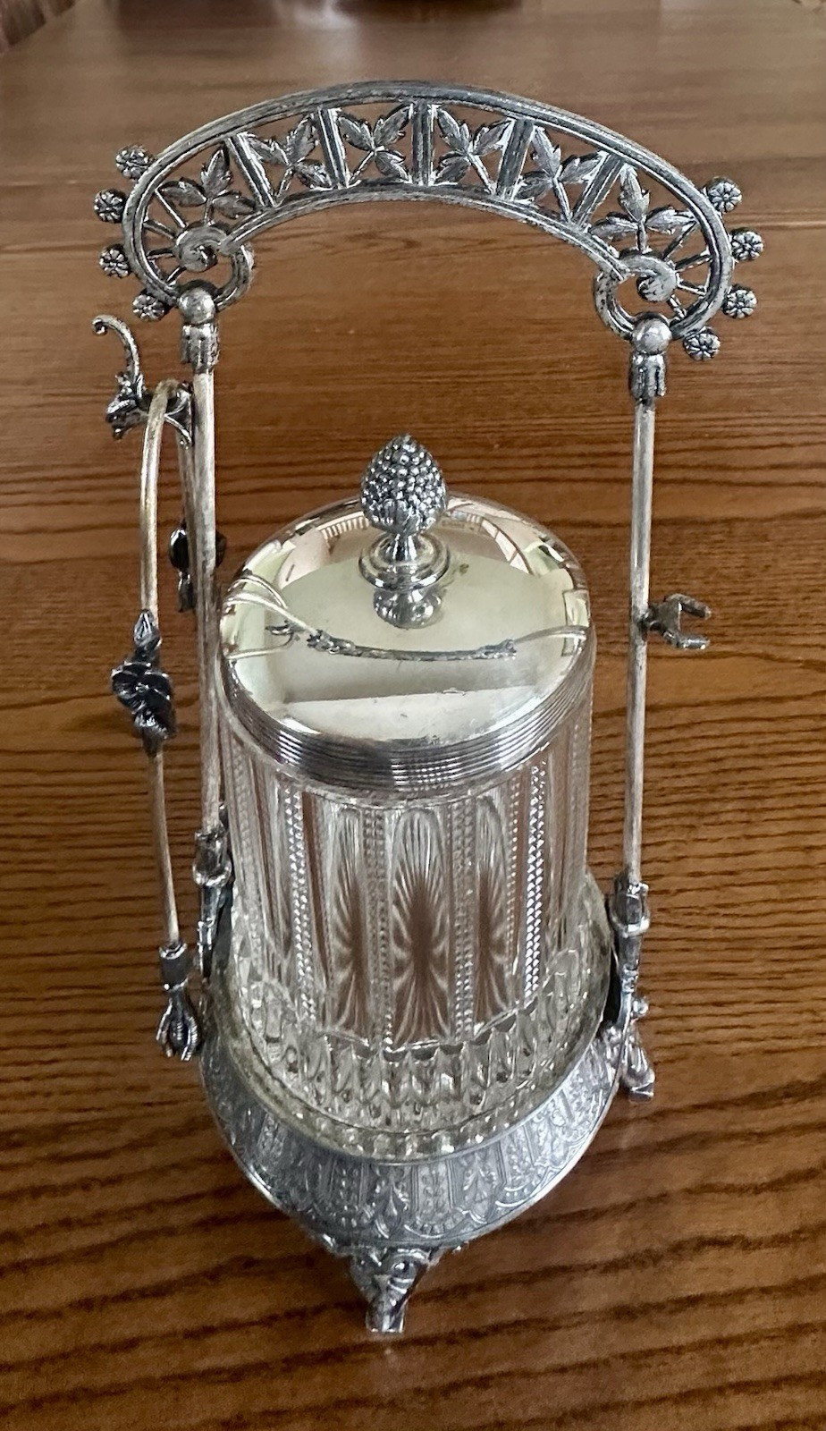 Meriden B. Co Silverplate Victorian Floral Pickle Castor Jar & Original Tongs