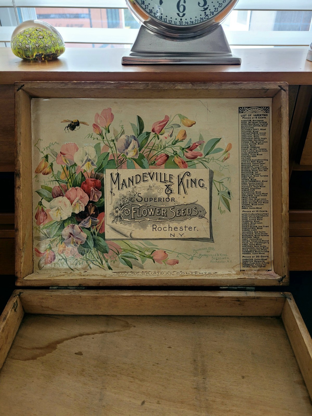 Rare Antique 1895 Mandeville & King Co. Flower Seed Box Lithograph Store Display