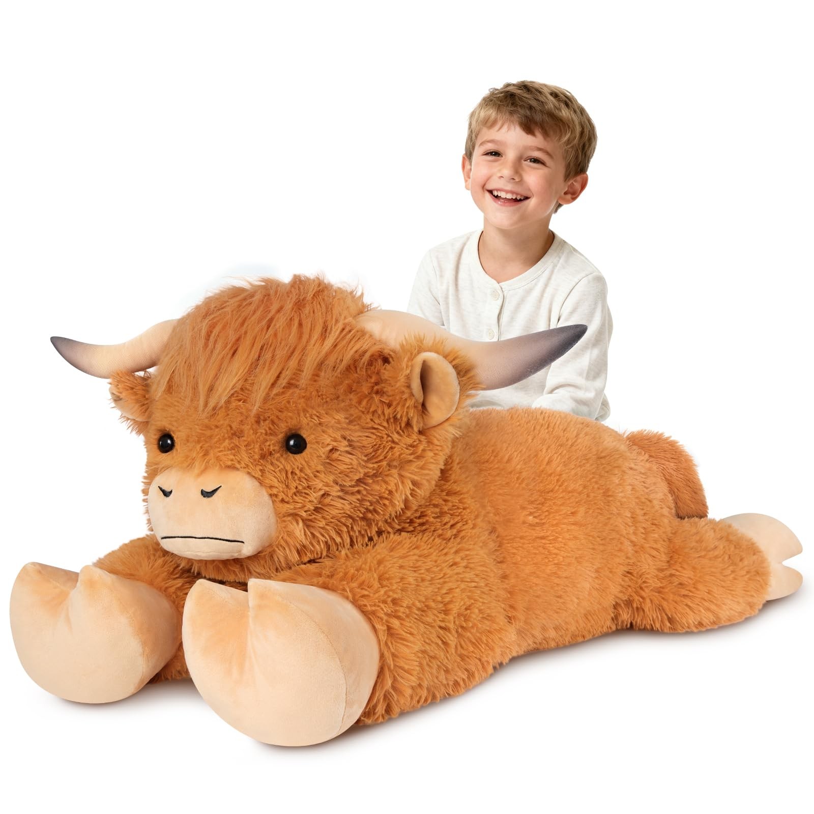 43 inch Giant Highland Cow Stuffed Animal, Lifelike Huge Cow Stuffed Animal f...