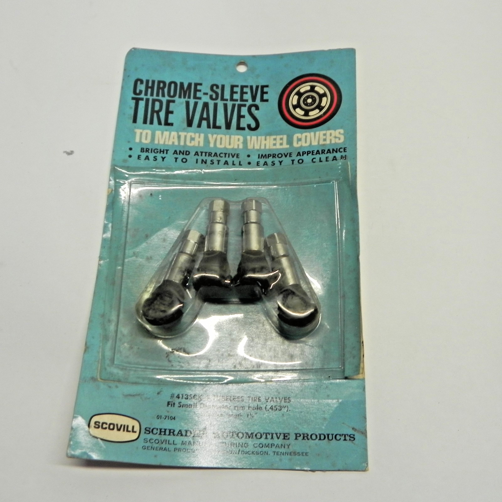 VINTAGE SCHRADER SCOVILL CHROME SLEEVE TIRE VALVES TUBELESS SMALL DIAMETER RIM