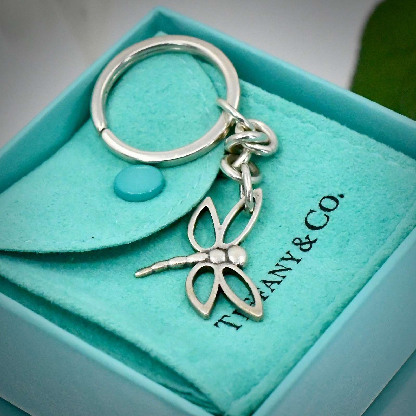 Tiffany & Co Sterling Silver 925 Dragonfly Key Ring Charm w/ Box & Pouch Set