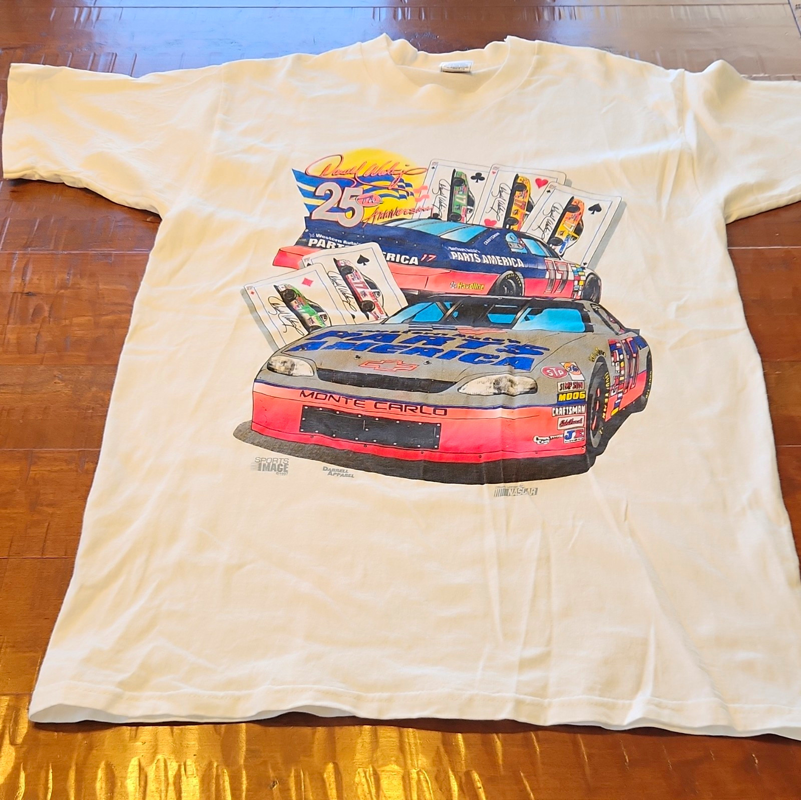Fruit of the Loom Heavy Men\'s L White Darrell Waltrip NASCAR Tee 1990s Fruit of the Loom Heavy Men\'s L White Darrell Waltrip NASCAR Tee 1990s