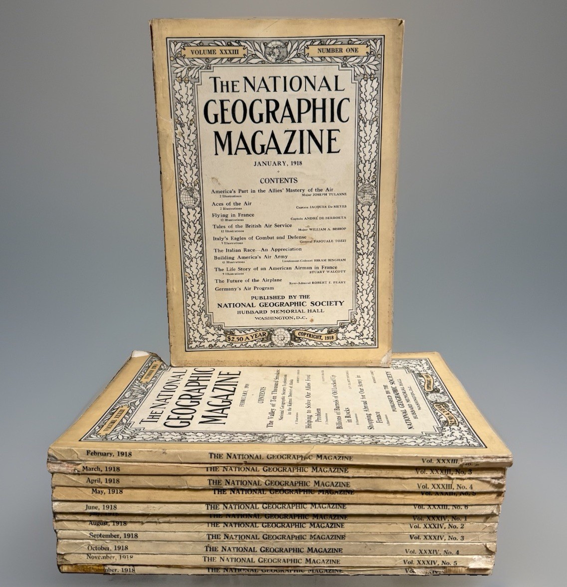Complete WWI 1918 National Geographic Magazine Set w/BOTH(2)MAPS 12 Month Issues