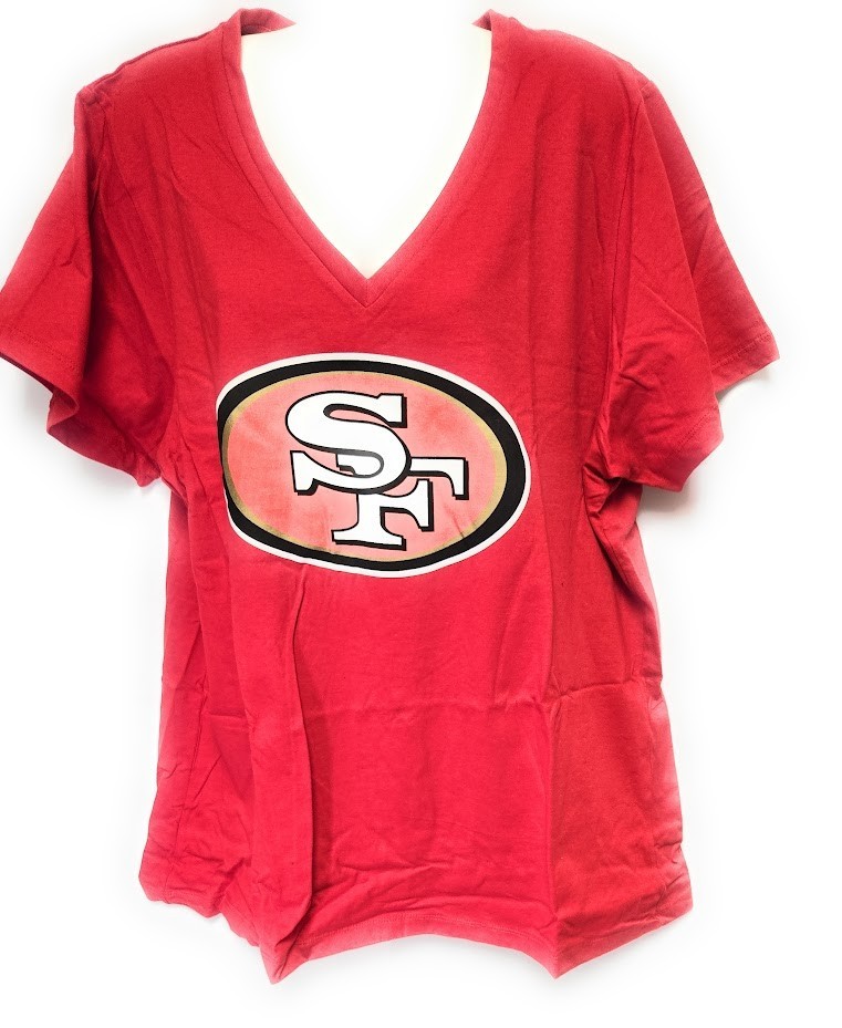 Womens NFL Fanatics San Francisco 49\'ers Kittle #85 Football V-Neck Tee T-Shirt Womens NFL Fanatics San Francisco 49\'ers Kittle #85 Football V-Neck Tee T-Shirt