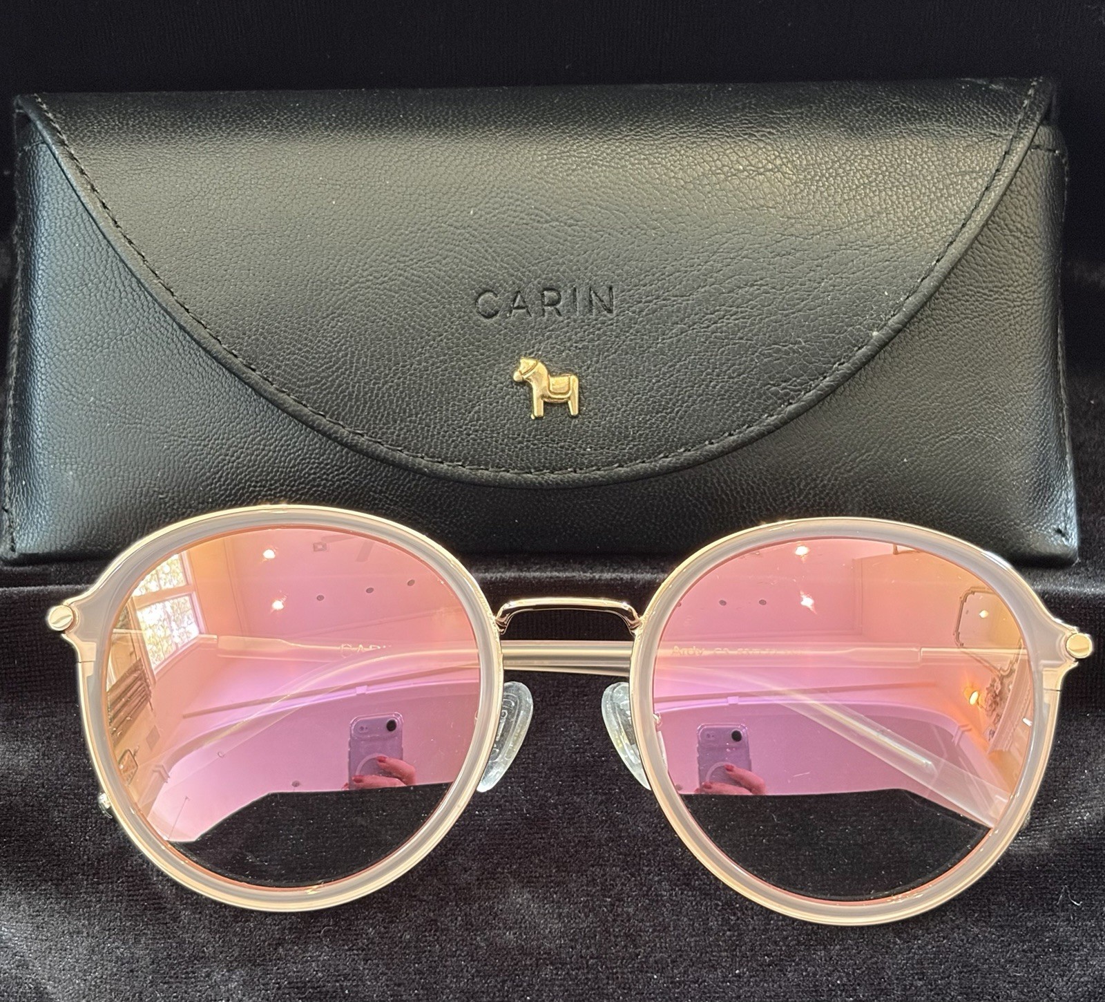 CARIN Katharine C2 54mm Sunglasses Rose Gold Color Mirror Lenses W/Leather Case CARIN Katharine C2 54mm Sunglasses Rose Gold Color Mirror Lenses W/Leather Case