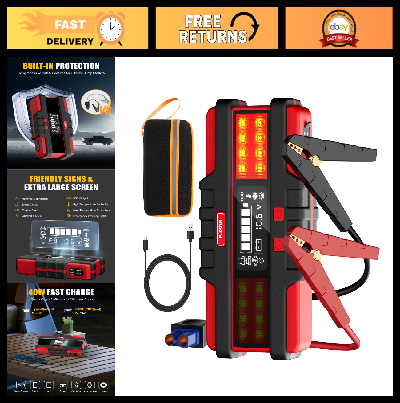Portable Battery Jumper Starter 2500A - Voltage Detection & Protection for Gas/D Portable Battery Jumper Starter 2500A - Voltage Detection & Protection for Gas/D