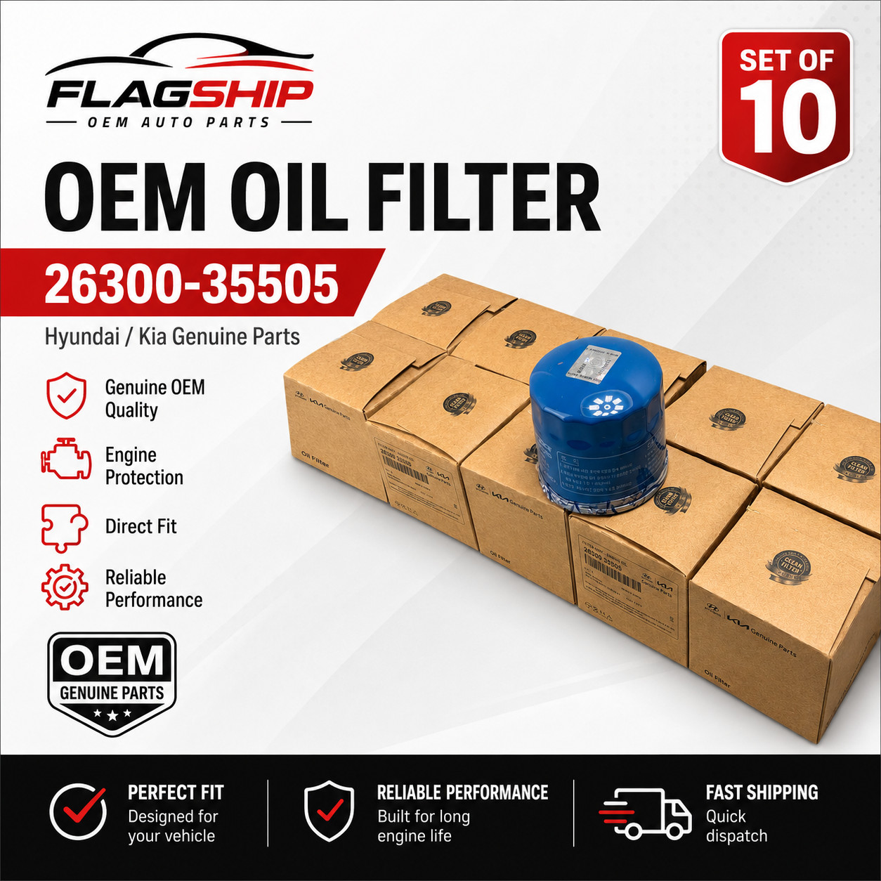 set of 10 PCS Genuine Oil Filter for 1986-2025 HYUNDAI KIA OE# 26300-35505