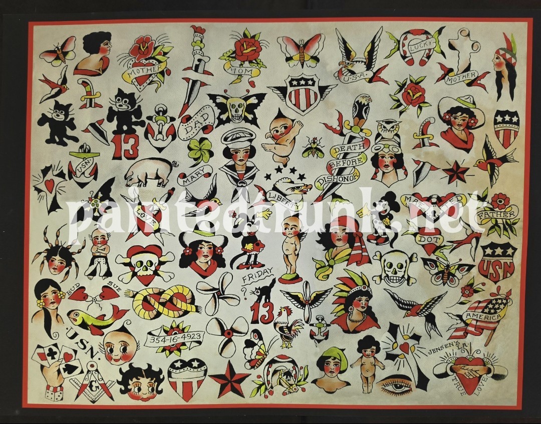 antique 1930s owen jensen badass money maker folk art tattoo flash 18x24giclee