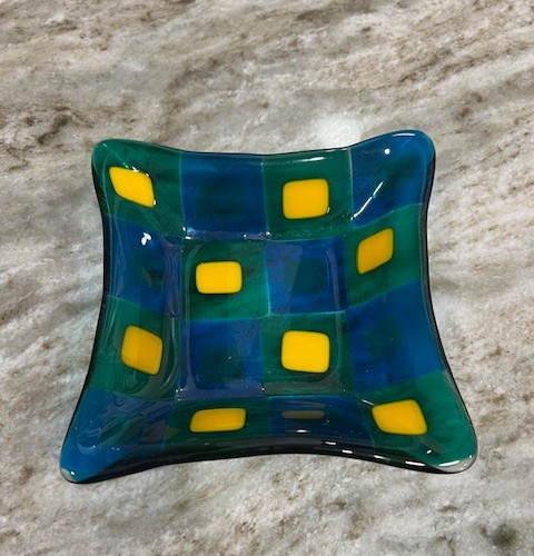 Beautiful Fused Glass Trinket Dish Vibrant Colors