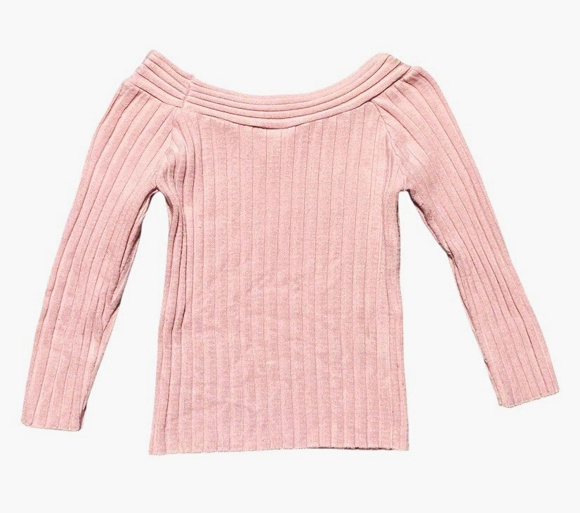 Vtg 90s Y2K UMMM Off The Shoulder Ribbed Knit Top Pink Coquette Balletcore L