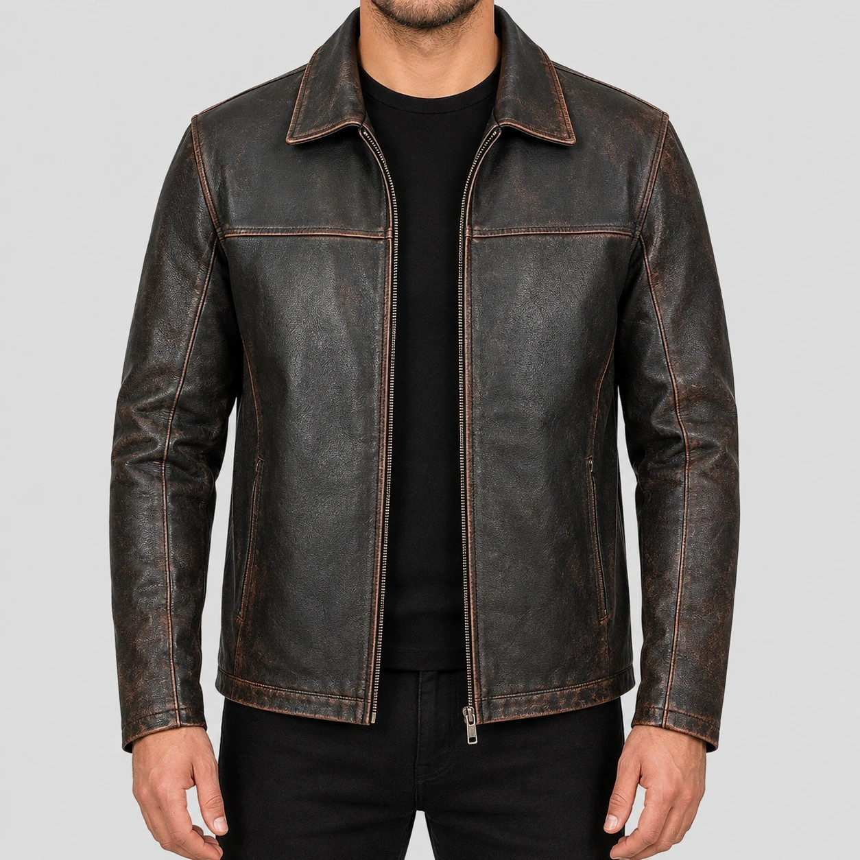 Men’s Motorcycle Biker Vintage Cafe Racer Distressed Black Real Leather Jacket Men’s Motorcycle Biker Vintage Cafe Racer Distressed Black Real Leather Jacket