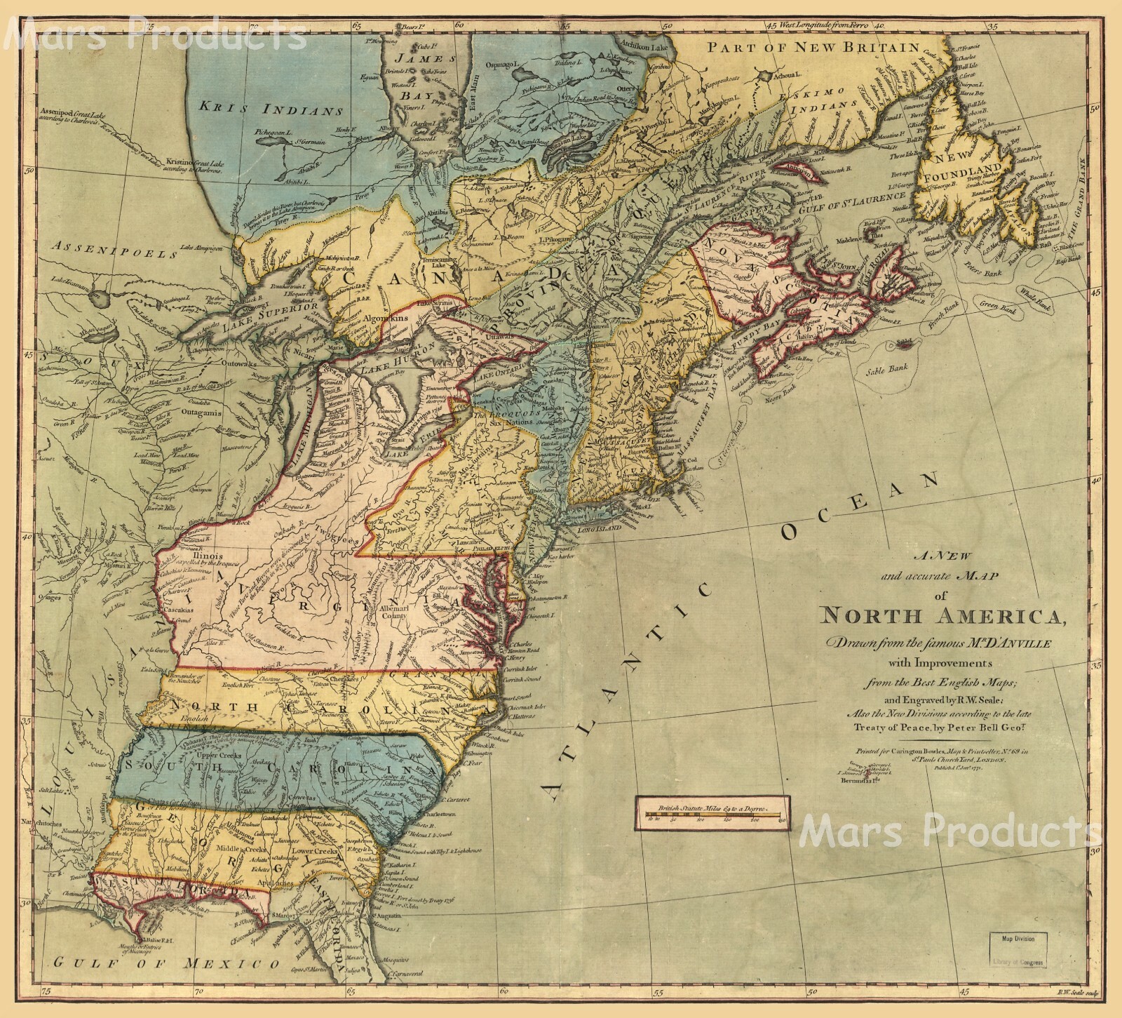Map of the 13 Colonies North America 1771 Colonial Map 24x26