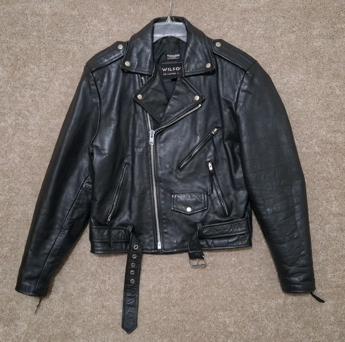 Wilsons The Leather Experts Men\'s Black Leather Button Zip Mid-Length Jacket M