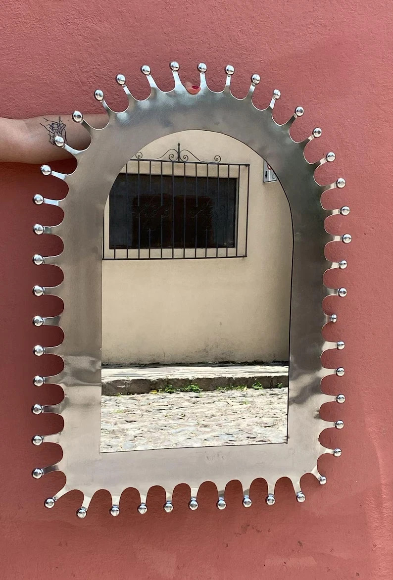 PUNCHED TIN MIRROR hacienda style mirror, folk art, handmade 16\'\'inch PUNCHED TIN MIRROR hacienda style mirror, folk art, handmade 16\'\'inch