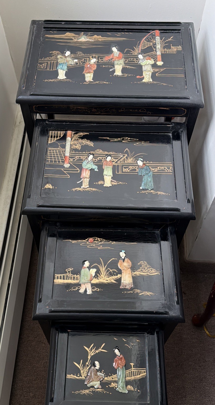 Vintage Set of Four Oriental Asian Nesting Tables Vintage Set of Four Oriental Asian Nesting Tables