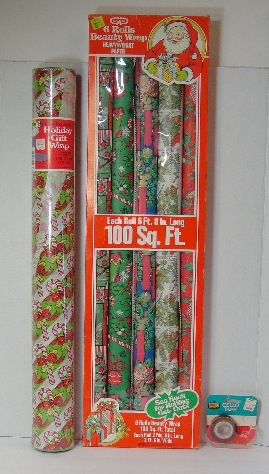 Mid 20th Century Vintage Christmas Wrapping paper in Open Box Jumbo Roll New 