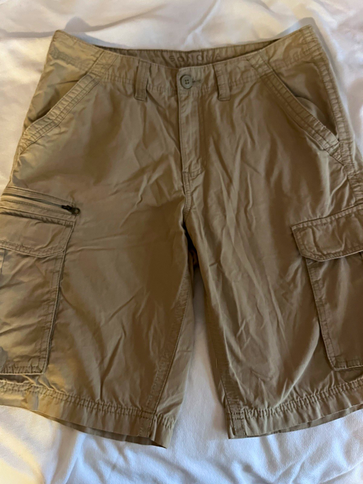 Sonoma Life + Style Men\'s Beige Cargo Shorts Canvas Cotton/Nylon Button Zip Sonoma Life + Style Men\'s Beige Cargo Shorts Canvas Cotton/Nylon Button Zip