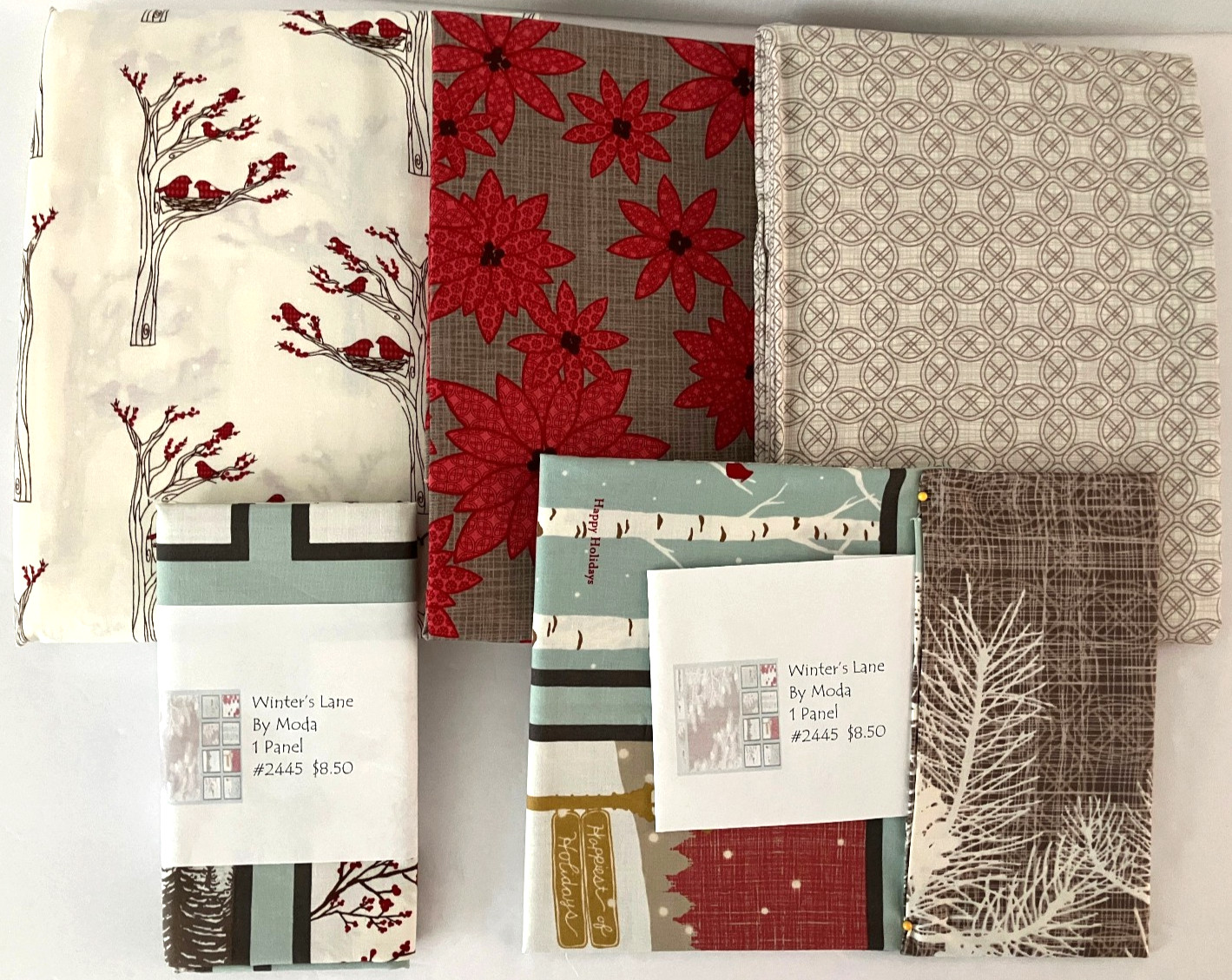 BIG LOT, 5 PIECE - 6 YARDS + 2 PANELS - MODA HOLIDAY WINTER QUILTING FABRIC WOW