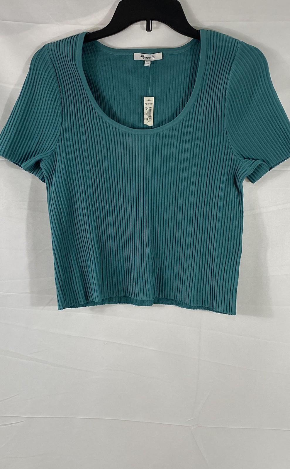Madewell Women\'s Teal Blue Ribbed Scoop Neck Blouse Tee Size XL NWT