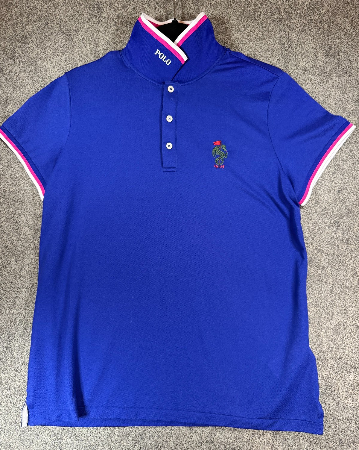 Ralph Lauren Polo Golf Shirt Wo\'s L MPCC 1925 Sea Dragon Logo RARE Cobalt Preppy