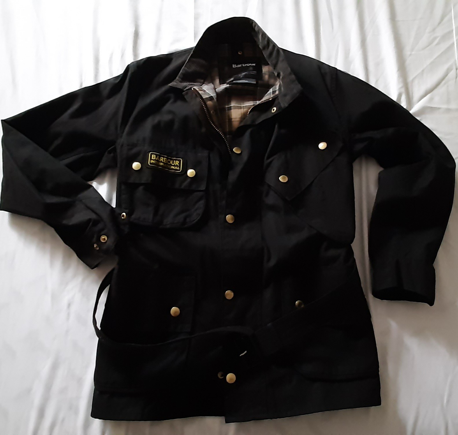 BARBOUR INTERNATIONAL MENS MOTORCYCLE JACKET MEN M WAXED COTTON BRASS ZIP EUC