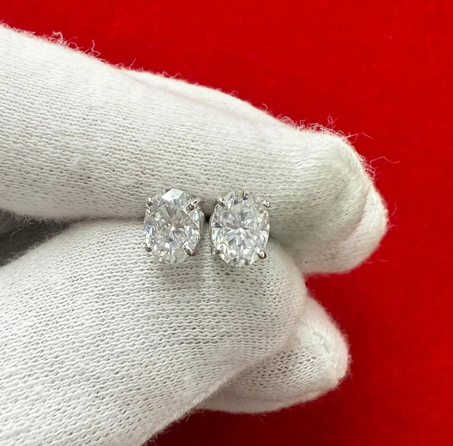 4ct Oval Shape EF-VS1 Lab Grown Diamond Screw Back Stud Earrings 14k White Gold