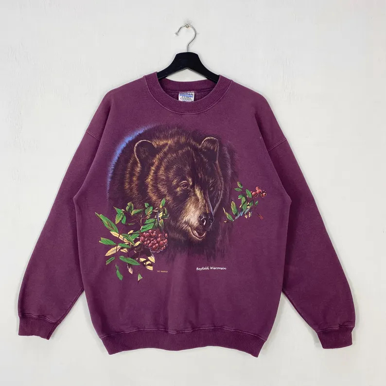 Vintage Grizzly Bear Sweatshirt Wildlife Animal Nature Top