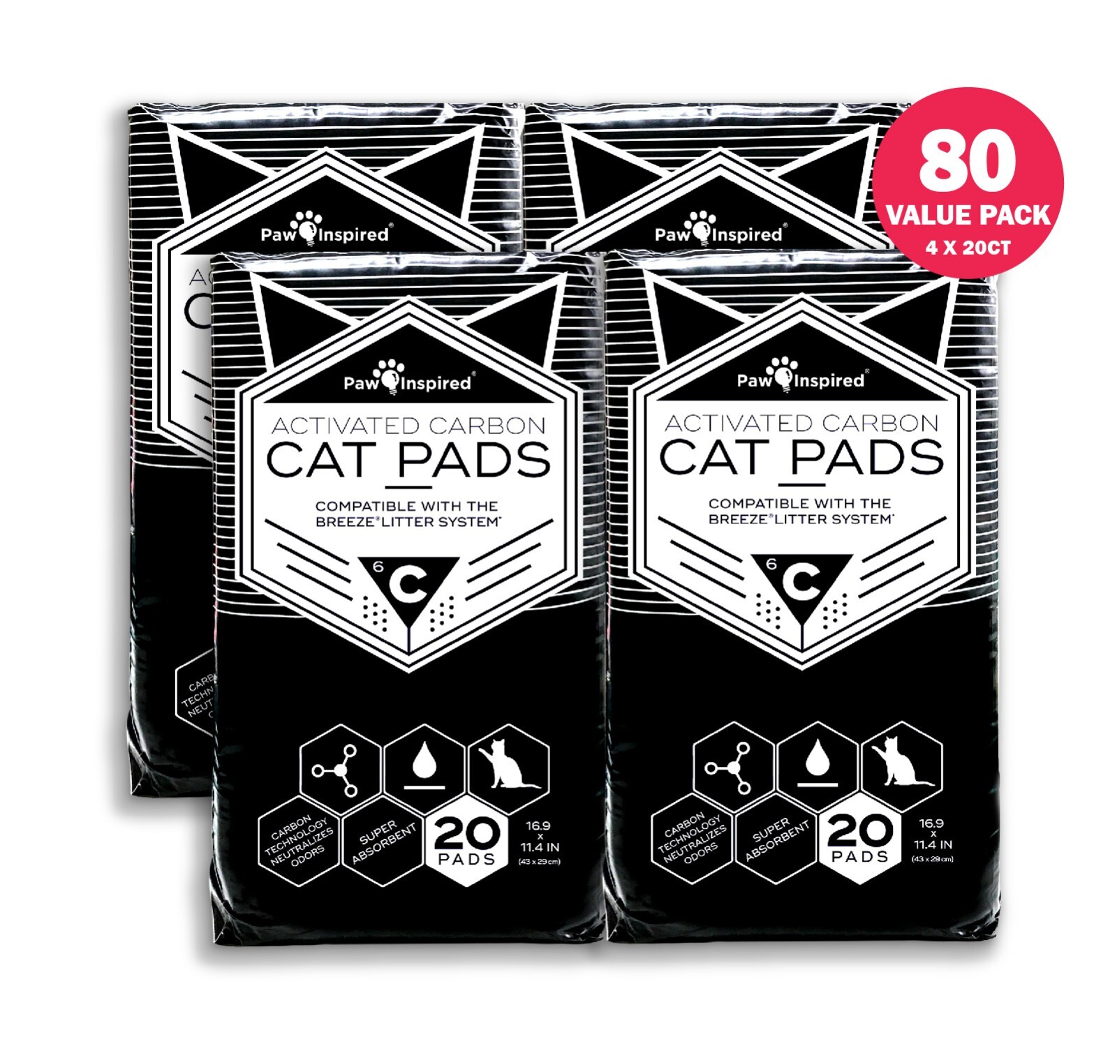 80ct Paw Inspired Cat Pads Activated Carbon Generic Breeze Tidy Cat Pads Refills