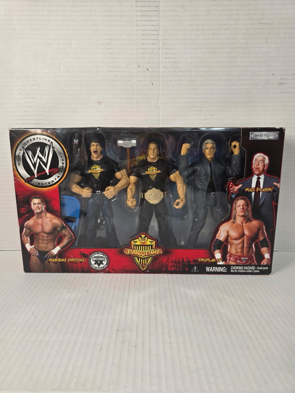 EVOLUTION - 1 of 3500 Exclusive Jakks - RARE Ric Flair Randy Orton Triple H WWE
