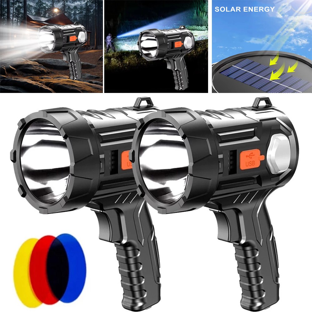 900000000LM Bright Solar/USB Rechargeable LED Spotlight Flashlight Searchlight 900000000LM Bright Solar/USB Rechargeable LED Spotlight Flashlight Searchlight