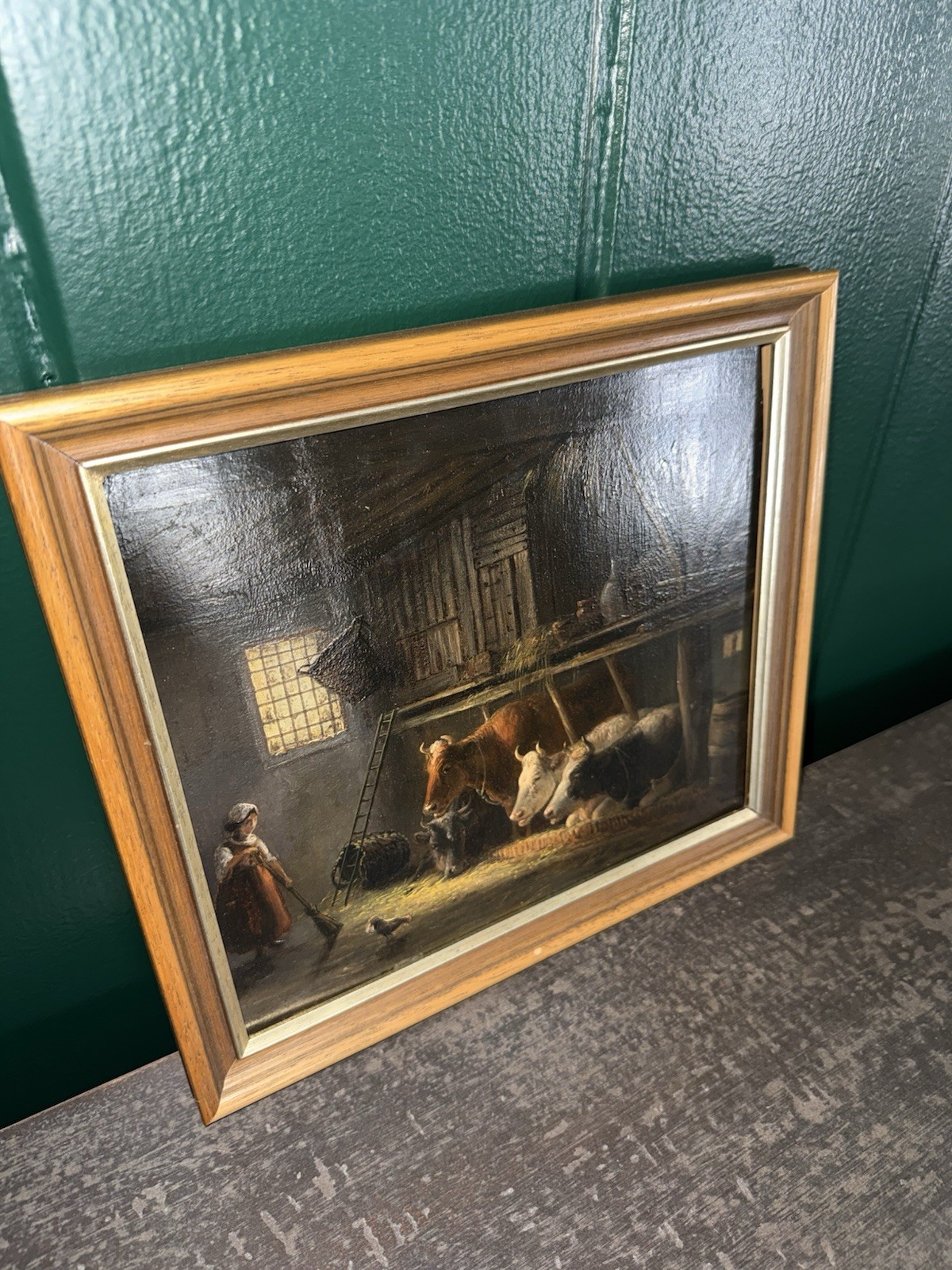 Antique Dutch Oil Painting with Cows, Original Artwork, Dark Moody Farmhouse Antique Dutch Oil Painting with Cows, Original Artwork, Dark Moody Farmhouse