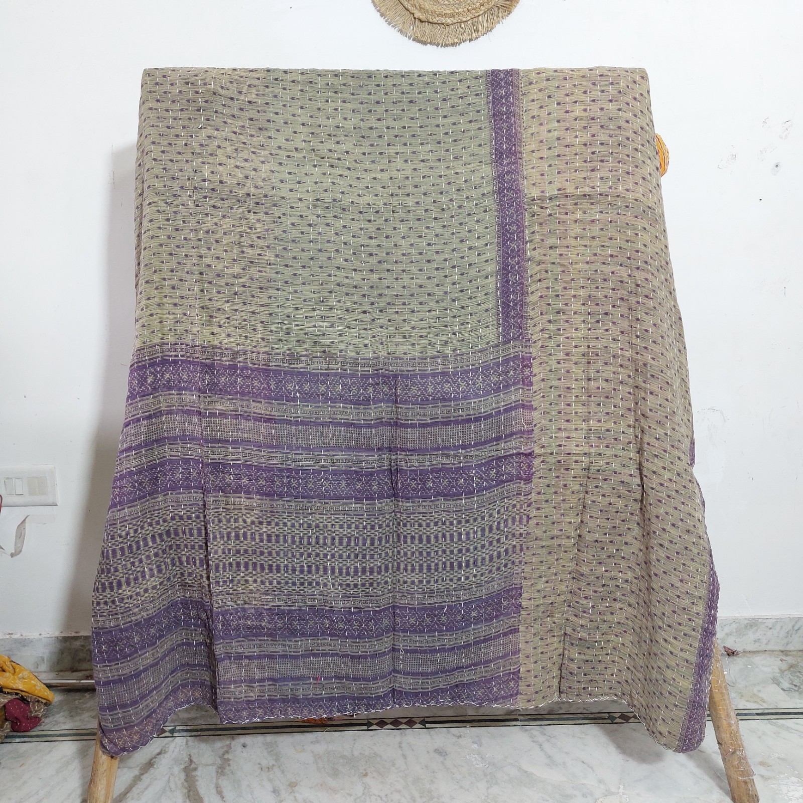 Indian Vintage Kantha Quilt Handmade Lightweight Cotton Blanket Throw