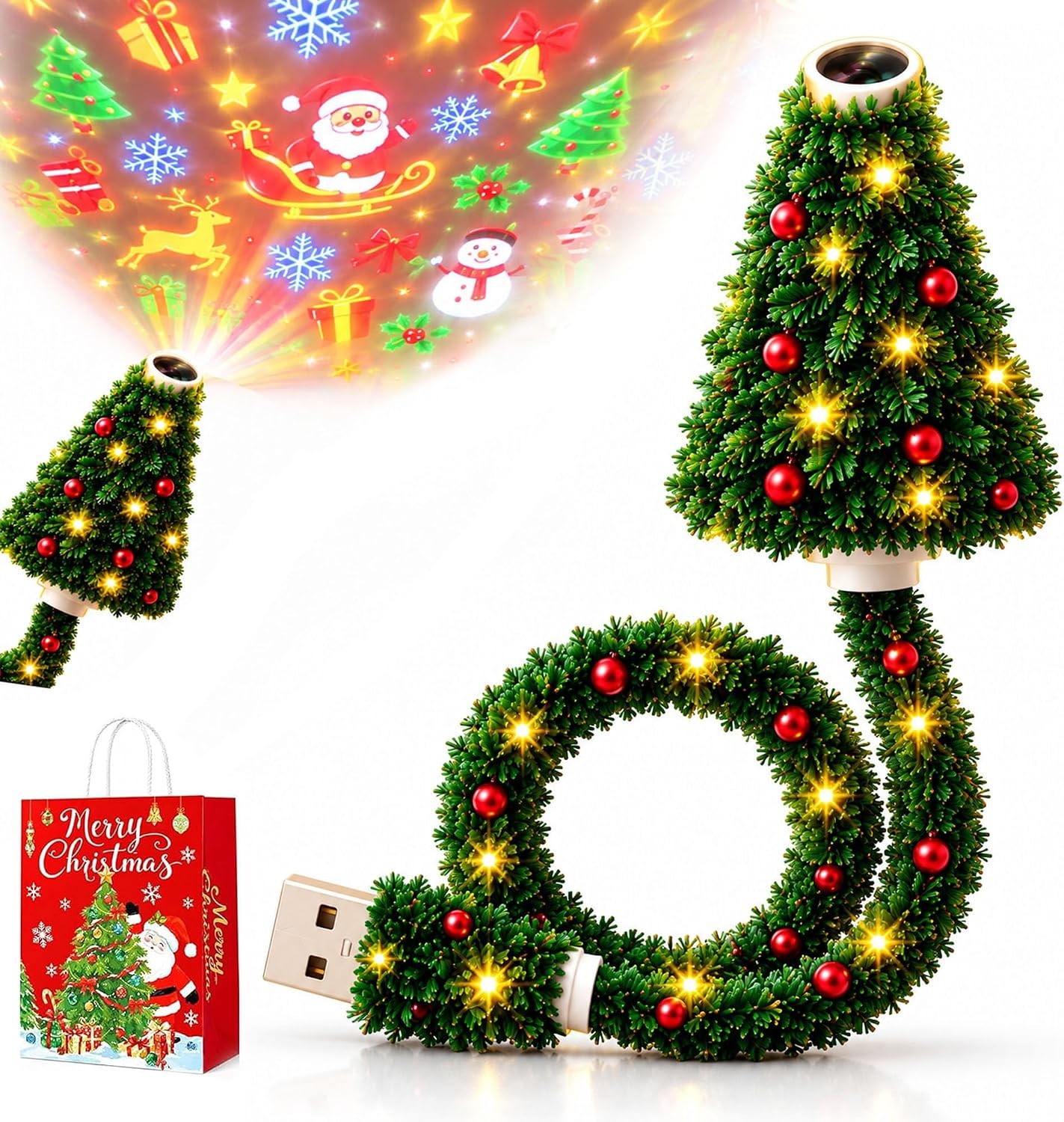 Plug and Play Hd USB Christmas Tree Projector with 6 Festive Scenes Plug and Play Hd USB Christmas Tree Projector with 6 Festive Scenes