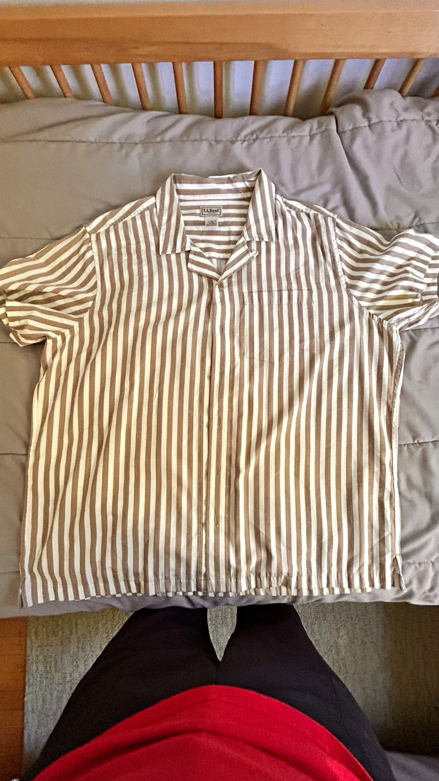 L.L.Bean Men\'s XL Regular Brown/White Striped Short Sleeve Button-Up Pocket L.L.Bean Men\'s XL Regular Brown/White Striped Short Sleeve Button-Up Pocket