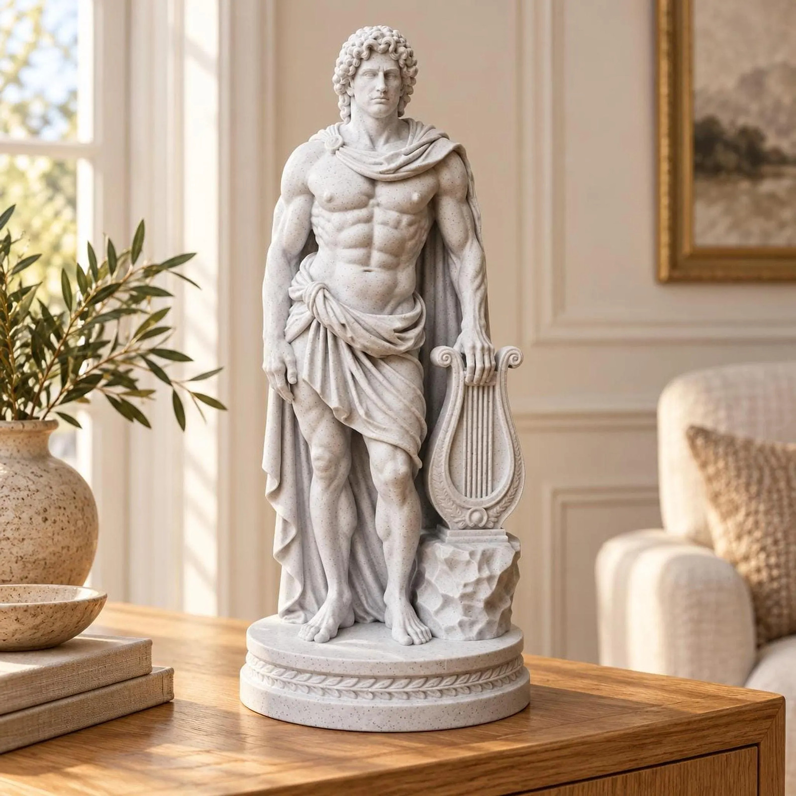 Apollo Statue with Lyre Greek God of Music Sculpture Mythology Decor Gift