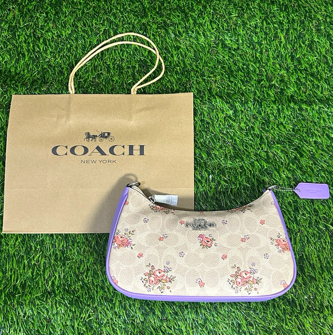 Coach Floral Small Shoulder Bag, Zip Closure, Detachable Strap, Bag Charm Coach Floral Small Shoulder Bag, Zip Closure, Detachable Strap, Bag Charm