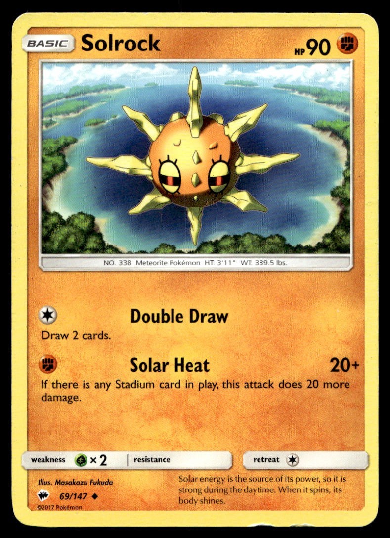 Solrock 69/147 Pokemon Card Burning Shadows Uncommon 90 HP Lightly Played LH