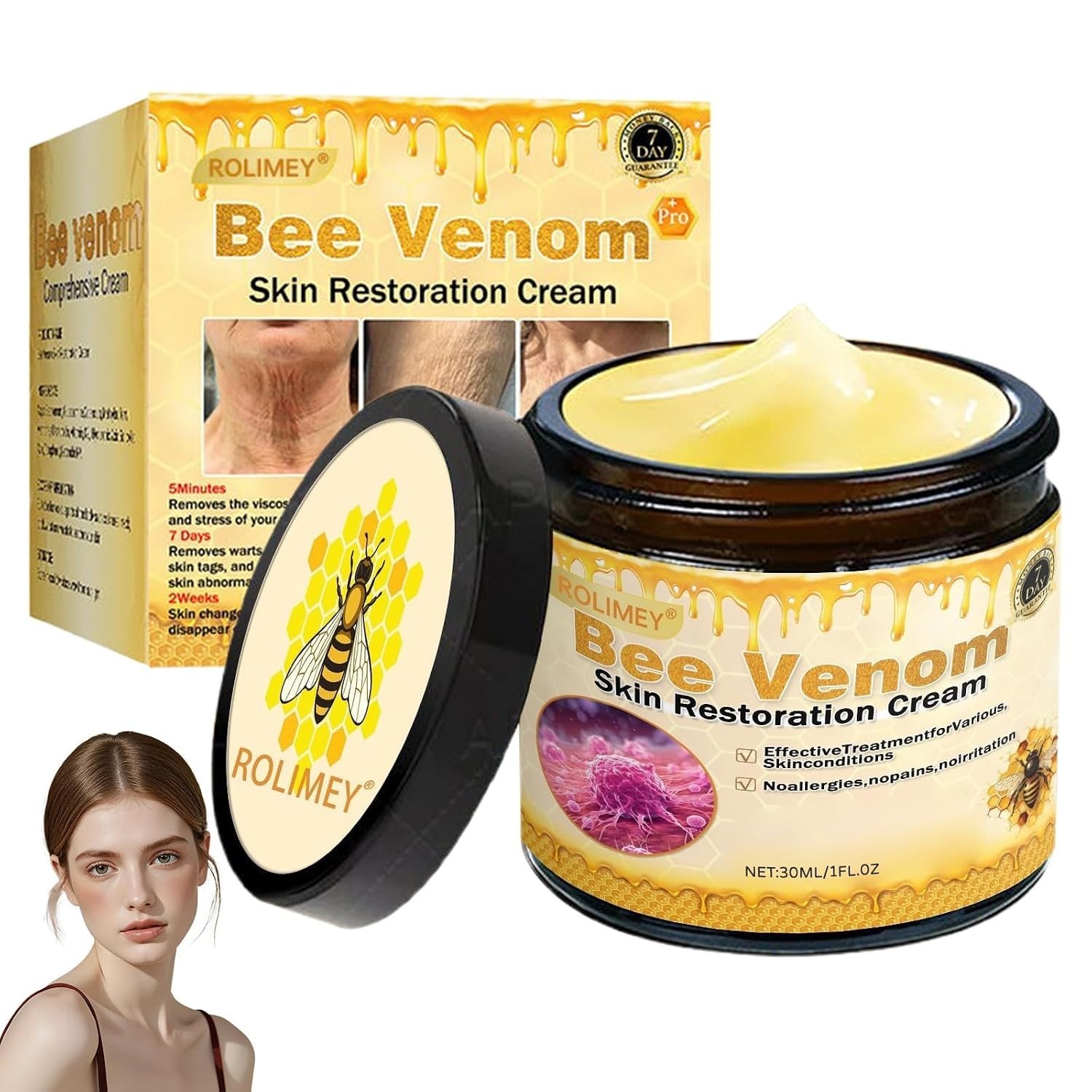 Rolimey Bee Venom Skin Restoration Cream, Firming & Hydrating Moisturizer
