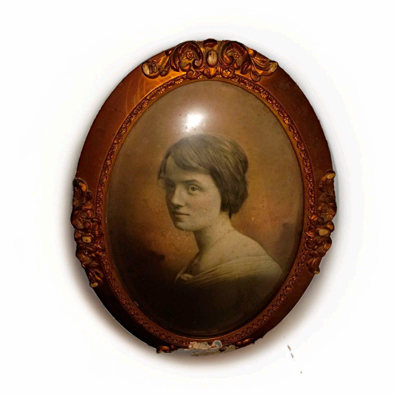 Sepia Portrait Photograph of Woman - Framed Photo in Wood & Glass Oval Frame Sepia Portrait Photograph of Woman - Framed Photo in Wood & Glass Oval Frame
