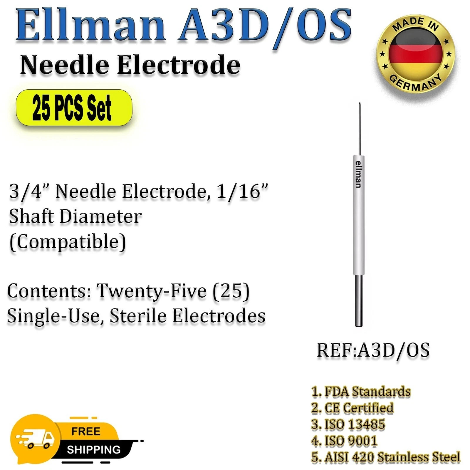 Ellman A3D/OS Needle Electrode-Twenty-Five (25) Single-Use Disposable