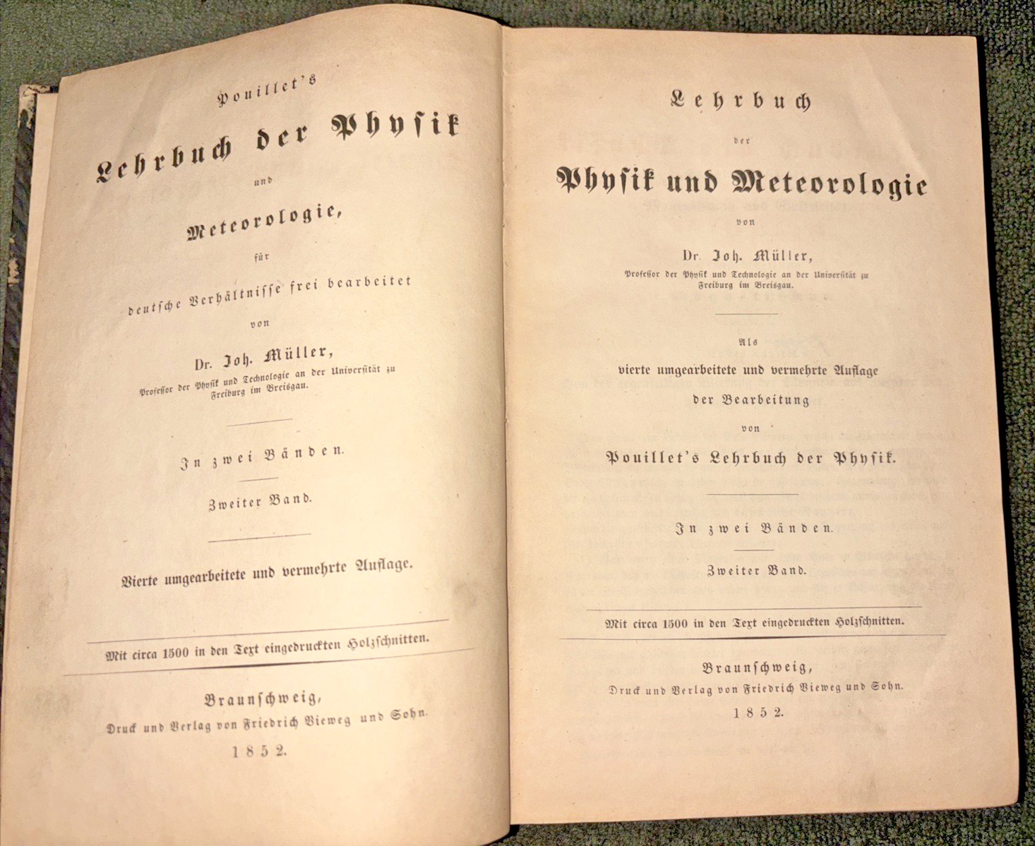 Antique 1852 Book Lehrbuch der Physik und Meteorologie Vol. II by Dr Joh. Muller Antique 1852 Book Lehrbuch der Physik und Meteorologie Vol. II by Dr Joh. Muller