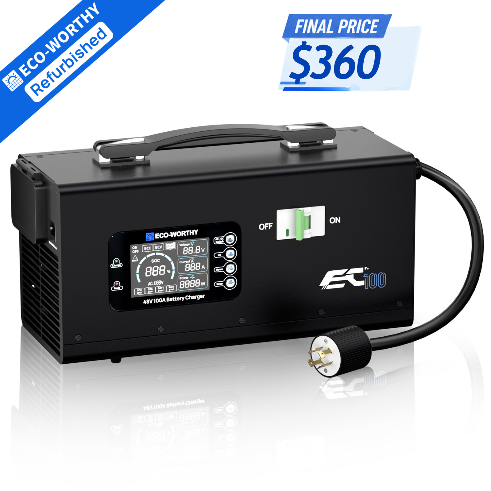 ECO-WORTHY 48V 100A Charger Suitable for 120/240V Generators Fast Charging