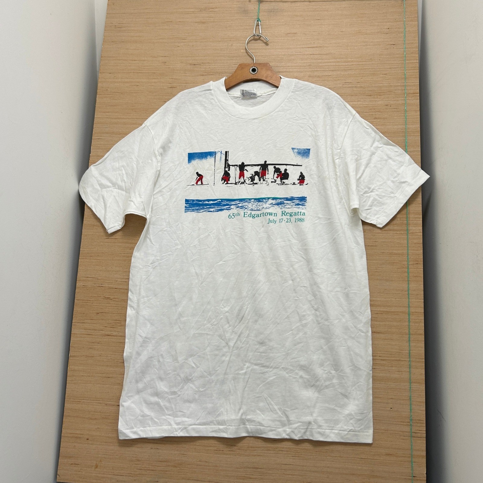 Vintage 1988 Hanes Beefy-T Edgartown Regatta T-Shirt XL White Single Stitch USA