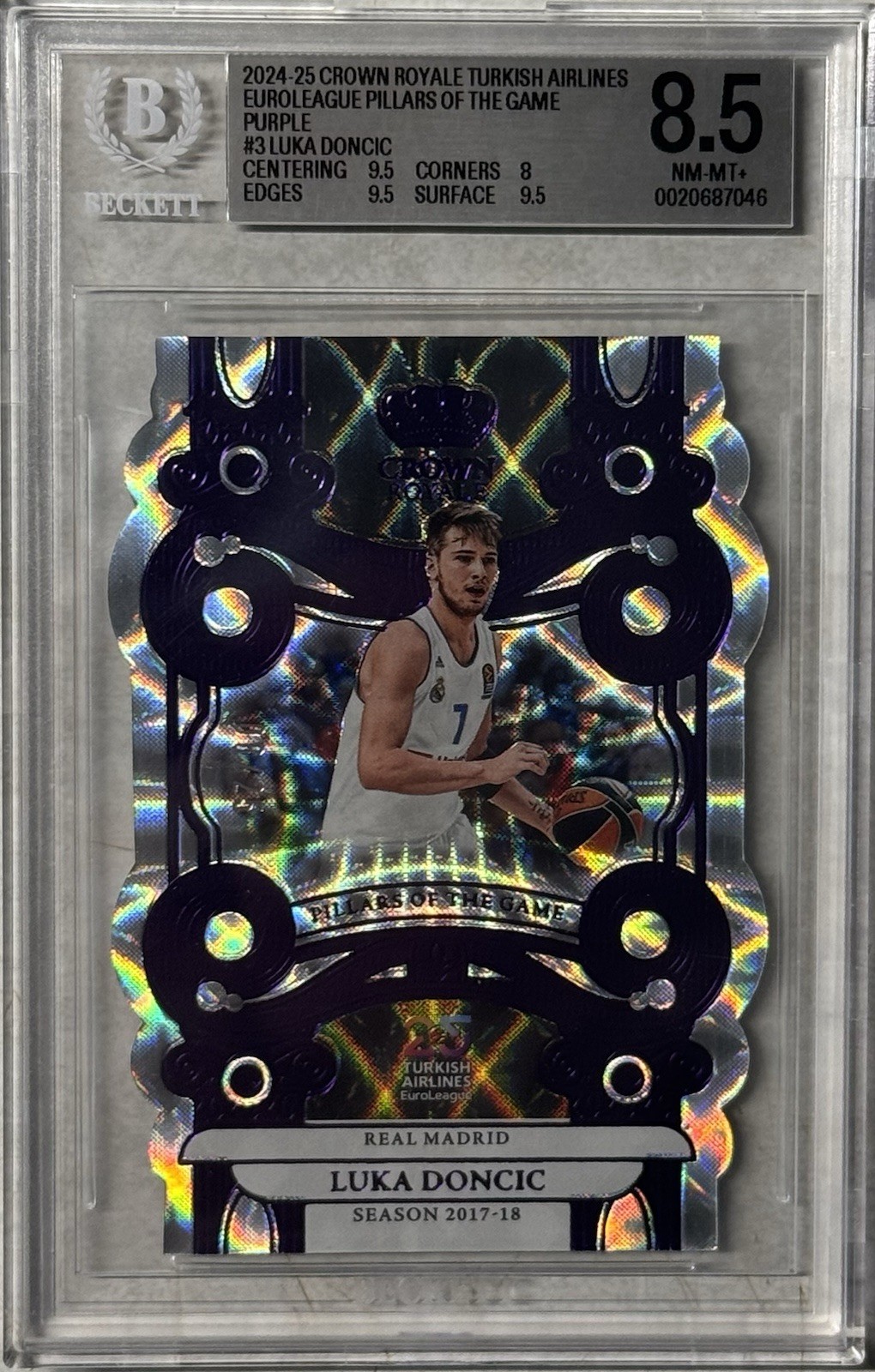 Panini 2024-25 Crown Royale EuroLeague Luka Doncic Pillars Purple /25 BGS 8.5 Panini 2024-25 Crown Royale EuroLeague Luka Doncic Pillars Purple /25 BGS 8.5