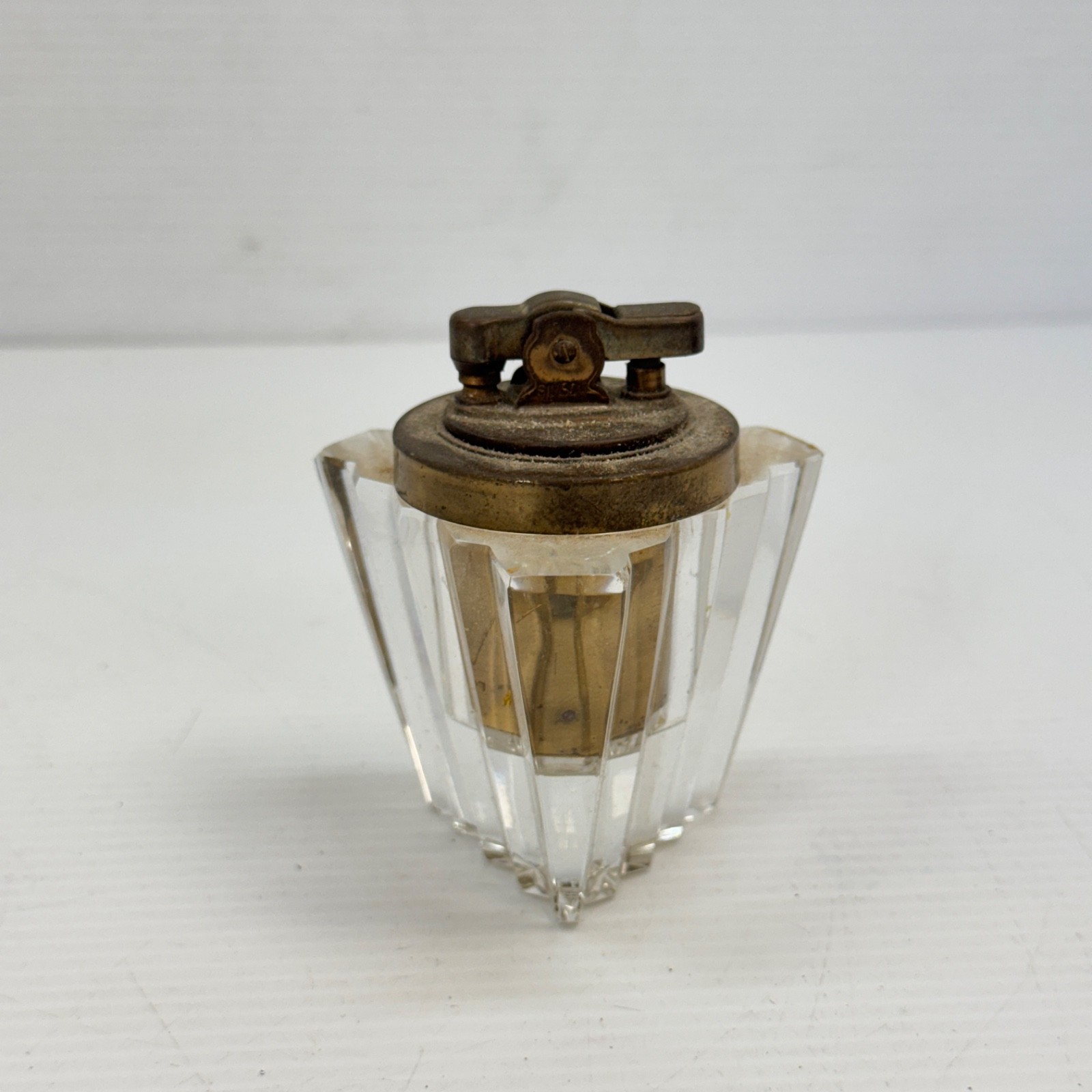 Vintage Simson Art Deco Cut Glass Table Lighter Faceted Crystal Style
